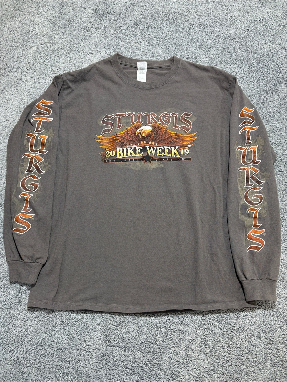 Sturgis 2019 Bike Week Long Sleeve Large T-Shirt- Gray with Orange Accent